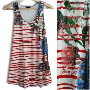 MISS SIXTY Italy Floral & Stripe Tank Top Scoop Neck Sz S Flawed